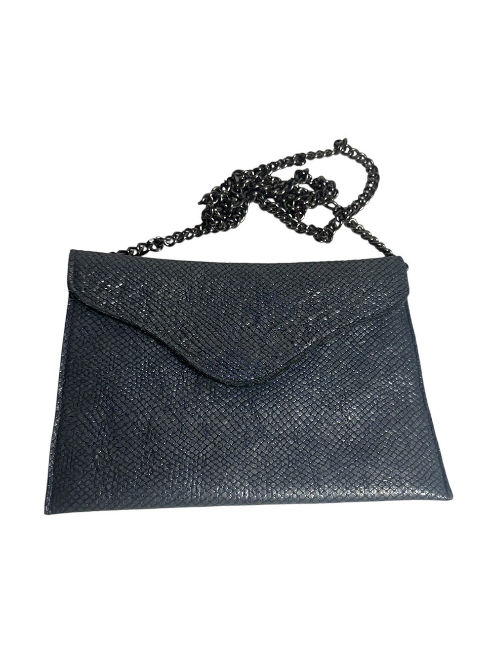 JJ Winters Black Faux Snakeskin Clutch Crossbody Bag w/Chain Strap Envelope Flap